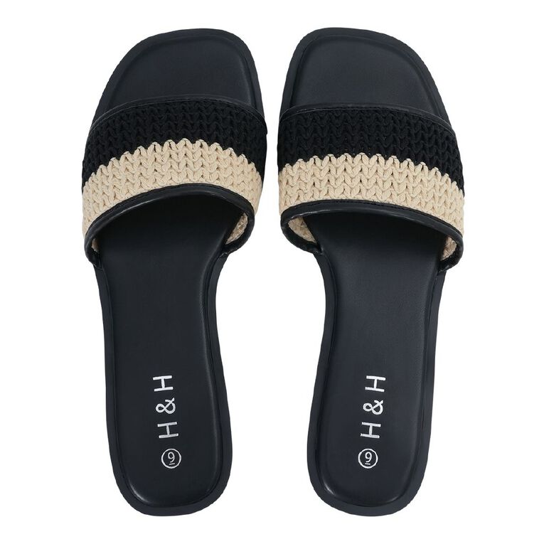 H&H Women's Crochet Square Toe Slides, Black, hi-res