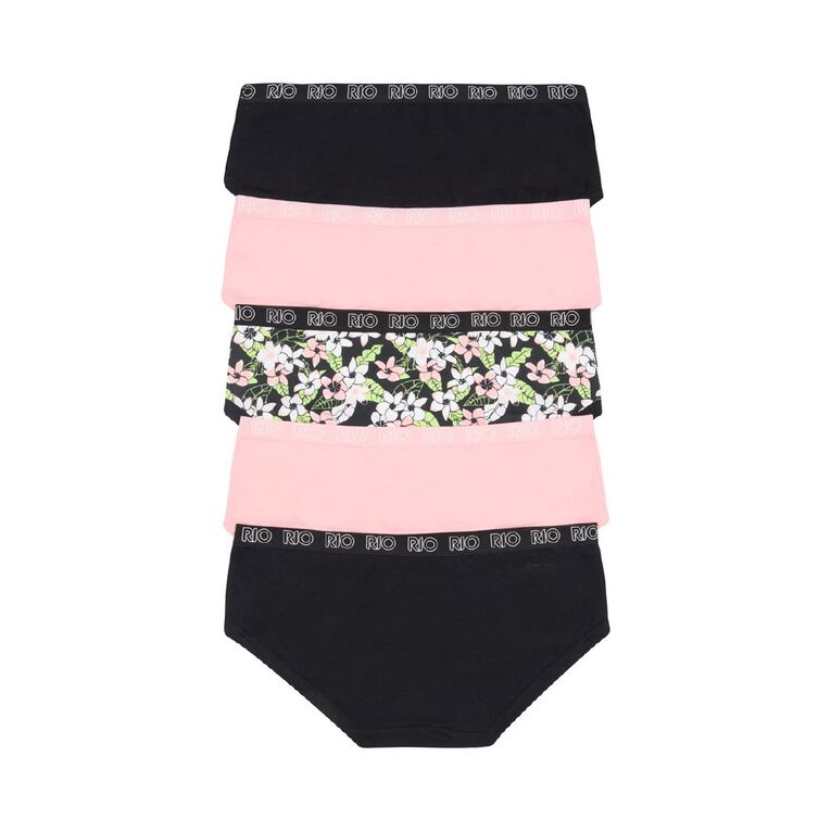 Rio Women's Boyleg Briefs 5 Pack, Black/Pink, hi-res