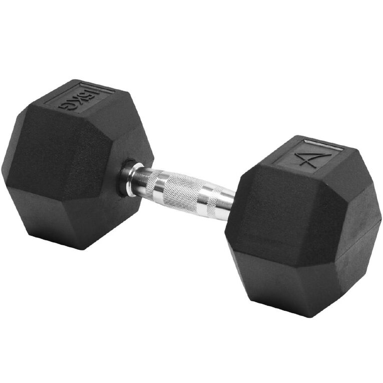 Active Intent Fitness Rubber Hex Dumbbell 15Kg, , hi-res