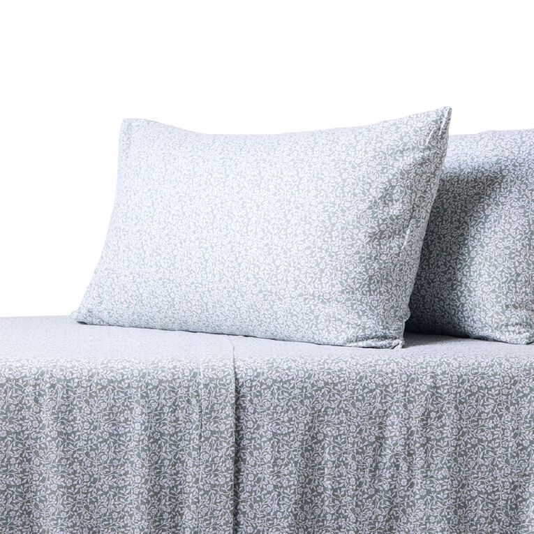 Living & Co Cotton Flannelette Sheet Set Joliet Green Super King, , hi-res