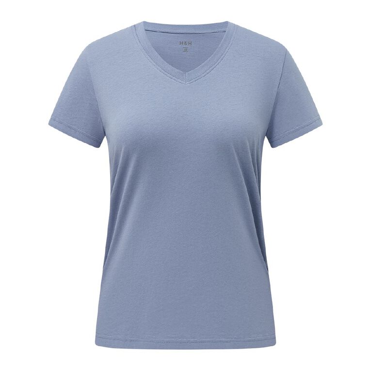 H&H Women's Essential Short Sleeve V-Neck Tee, Blue Mid, hi-res