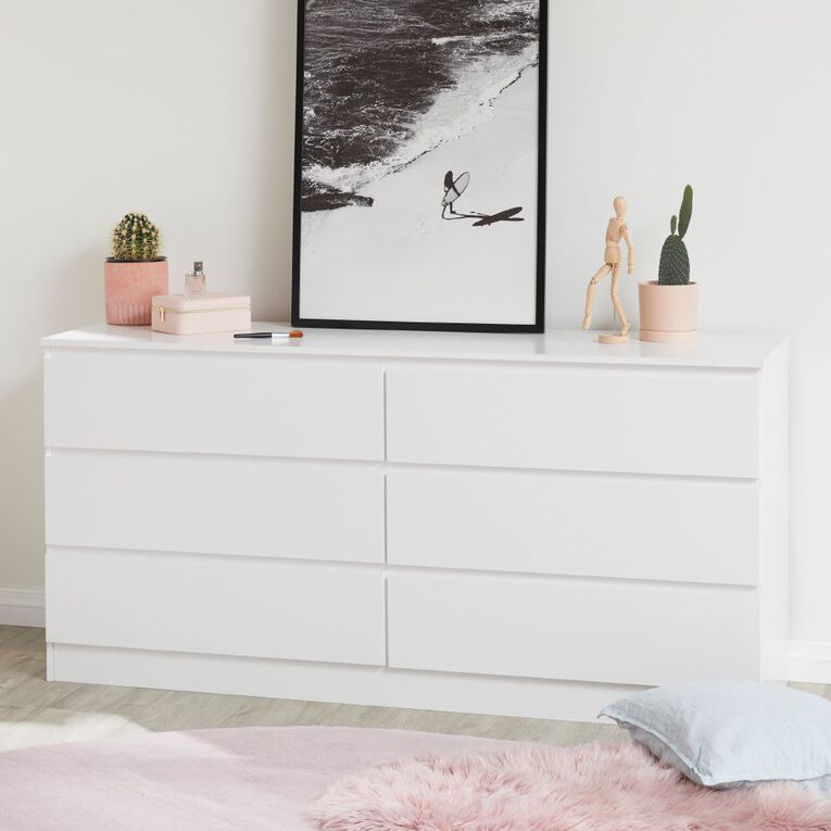 Living & Co Tahoe Lowboy 6 Drawer White White, , hi-res