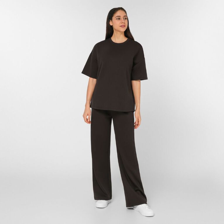 H&H Women's Short Sleeve Scuba Crew Tee, Brown Dark, hi-res