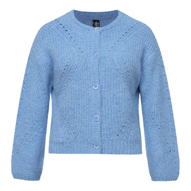 H&H Women's Fluffy Pointelle Knit Cardigan, Blue Light, hi-res