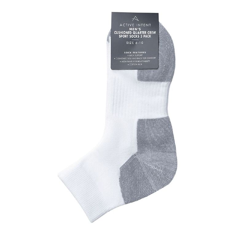 Active Intent Men's Cushioned Quarter Crew Sports Socks 3 Pack, White GREY, hi-res