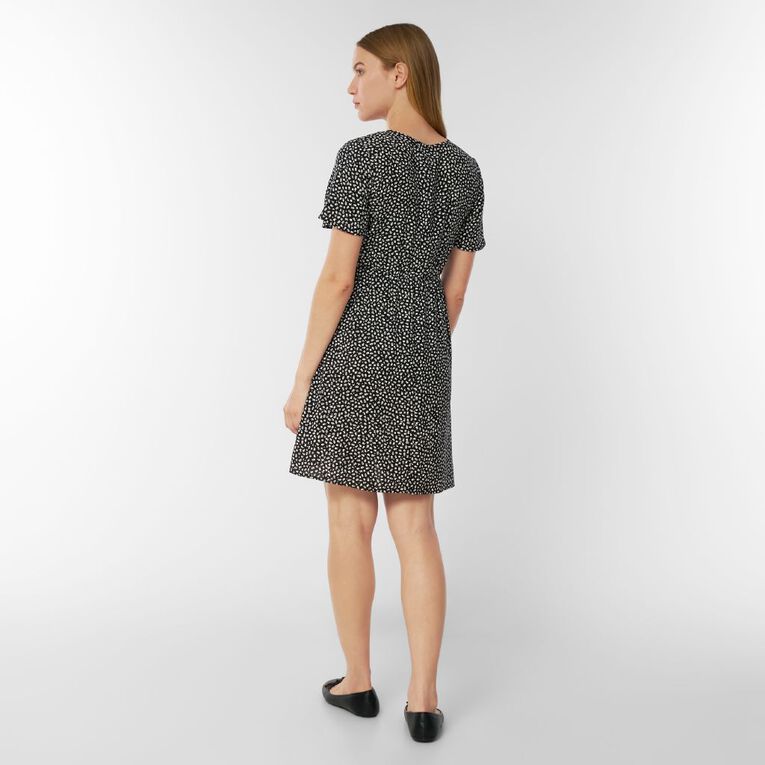 H&H Women's Short Sleeve Mini Tea Dress, Black/White, hi-res