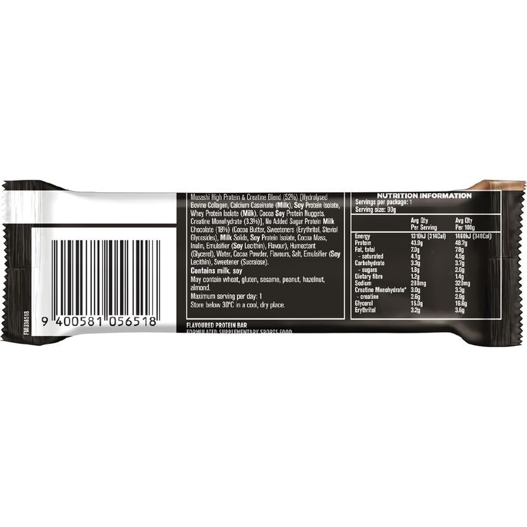 Musashi High Protein + Creatine Bar Choc Fudge 90g, , hi-res