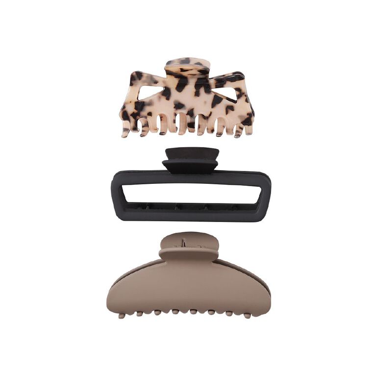 Poppi Claw Clip Mixed Multi Pack Brown Mid 3 Pack, , hi-res