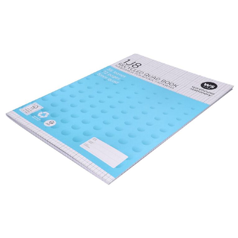 WS Exercise Book 1J8 5mm Quad 36 Leaf Blue, , hi-res
