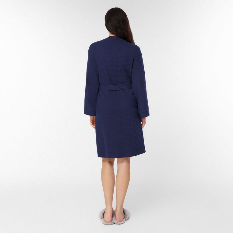 H&H Women's Waffle Robe, Blue Dark, hi-res