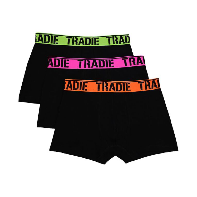 Tradie Men's Trunks 3 Pack, Black, hi-res