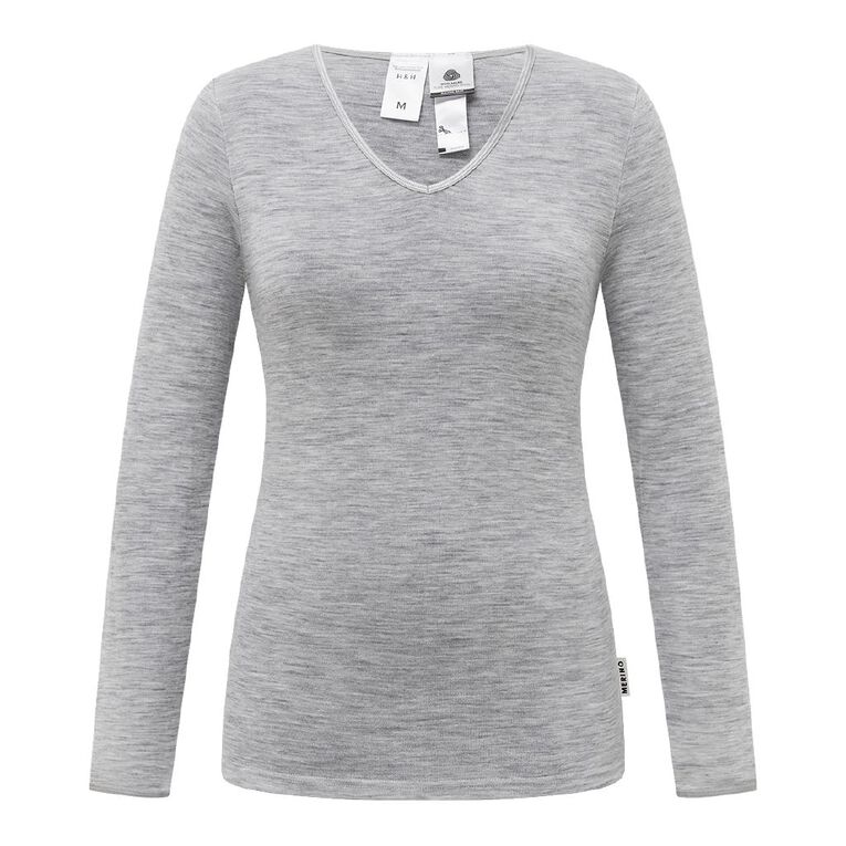 H&H Women's Merino Thermal Long Sleeve Top, Grey Marle, hi-res