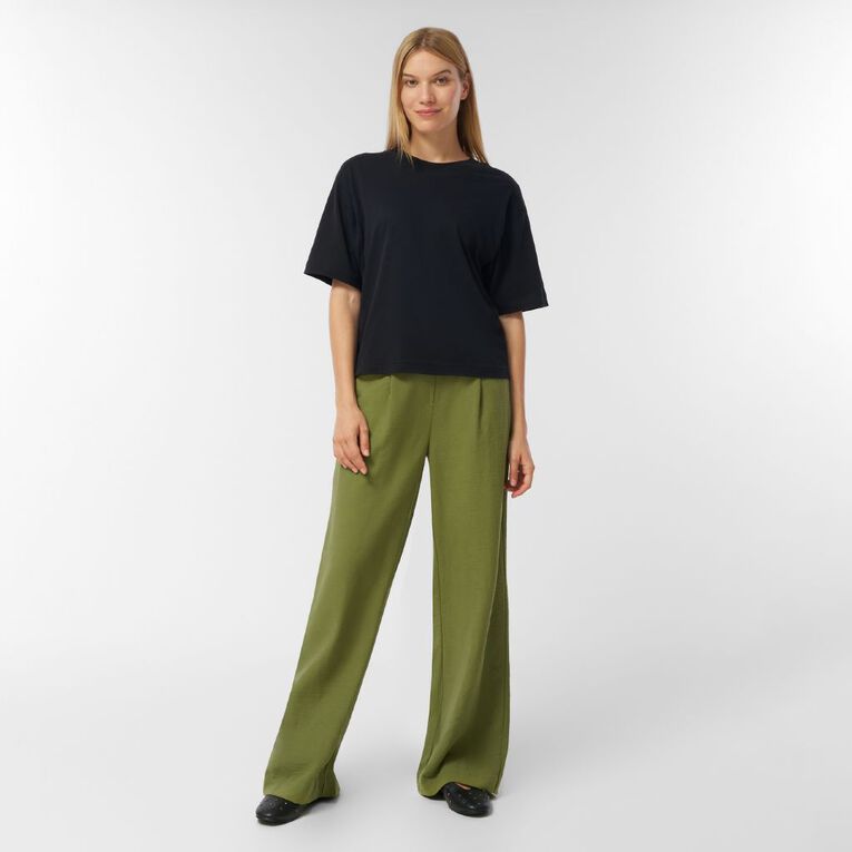 H&H Women's Wide Leg Pleated Pants, Green Mid, hi-res