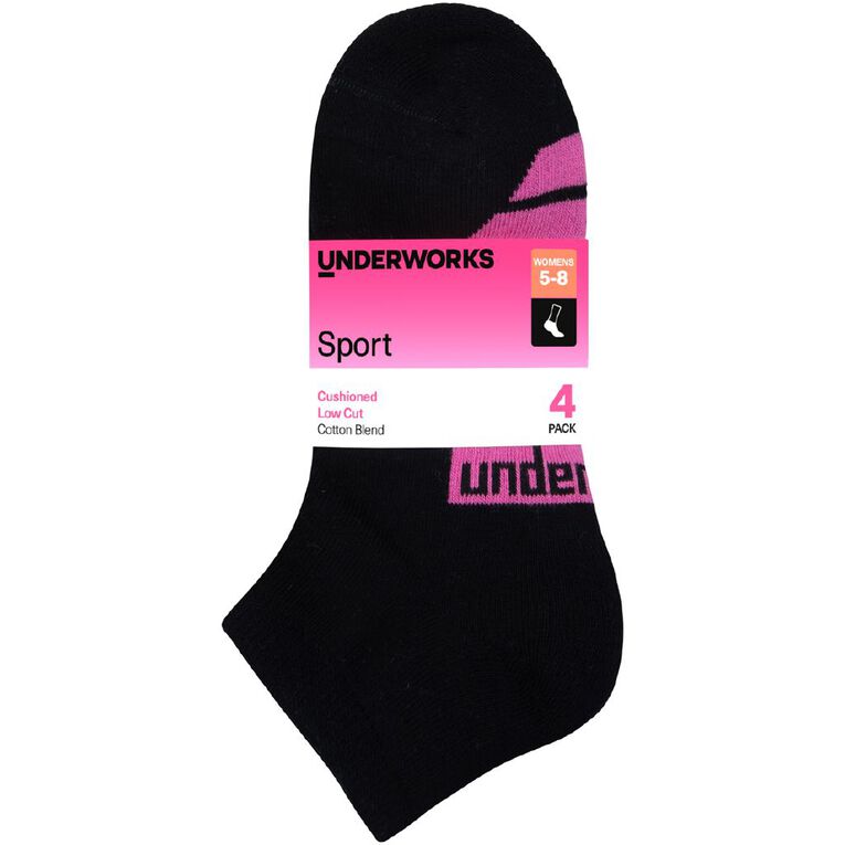 Underworks Women's Low Cut Sport Socks 4 Pack, Black3, hi-res