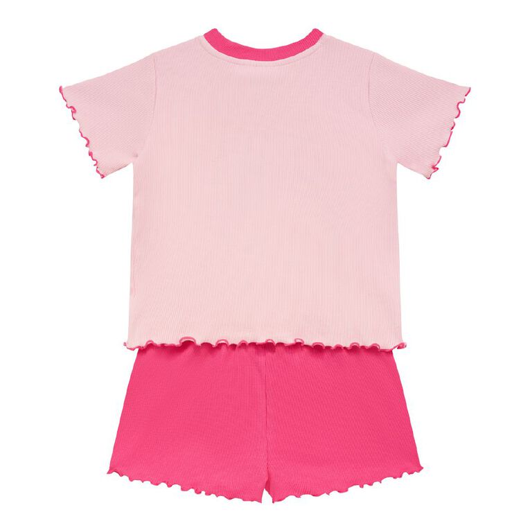 H&H Girls' Rib Bike Tee and Short Pyjama Set, Pink Light, hi-res