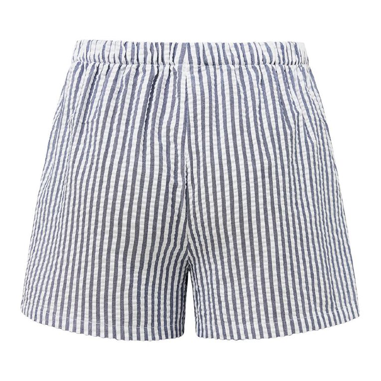 H&H Women's Seersucker Boxer Shorts, Blue Dark, hi-res