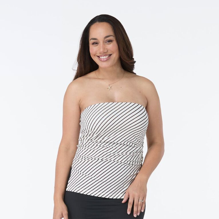 H&H Women's Contour Print Ruched Bandeau, Cream, hi-res