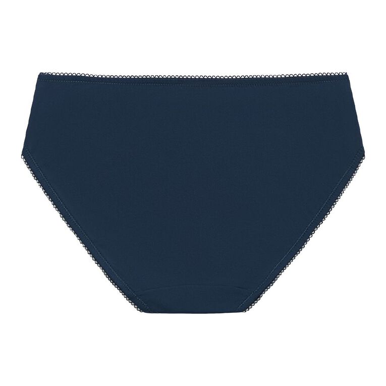 H&H Women's Bella Plain & Lace Bikini Briefs, Blue Dark, hi-res