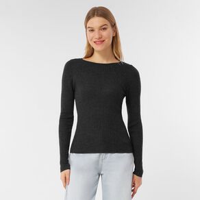 H&H Women's Merino Blend Rib Crew Knit