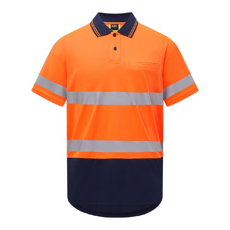 Rivet Men's Short Sleeve Polo, Orange/Fluro, hi-res