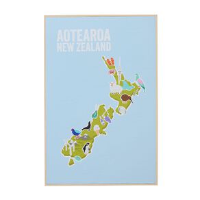 Living & Co New Zealand Map Framed Canvas 60cm x 90cm