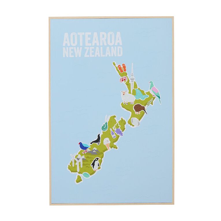 Living & Co New Zealand Map Framed Canvas 60cm x 90cm, , hi-res