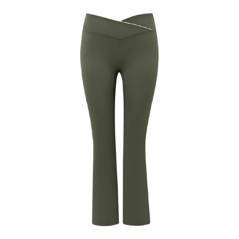 Active Intent Women's Wrap Front Flare Leggings, Green Mid, hi-res