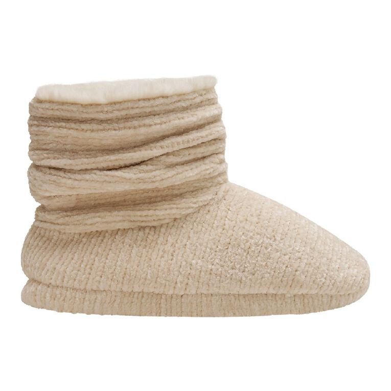 H&H Women's Plush Slipper Booties, Cream, hi-res