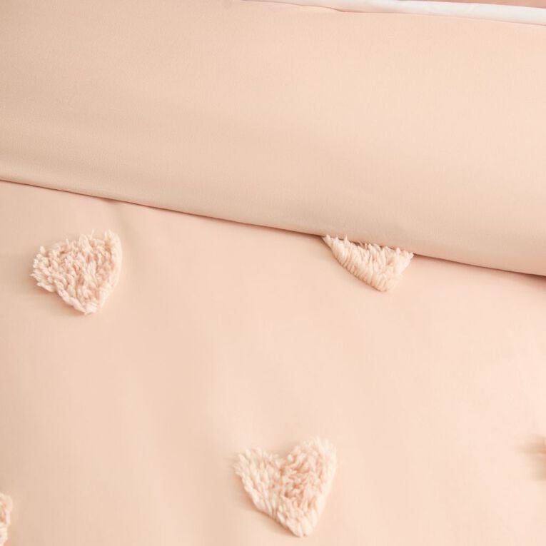 Living & Co Kids Duvet Cover Tufted Hearts King Single, , hi-res