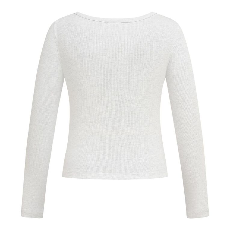 H&H Women's Long Sleeve Henley Rib Top, Grey Light, hi-res