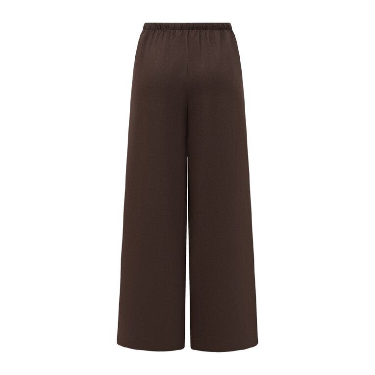 H&H Women's Tie Waist Linen Blend Pants, Brown Dark, hi-res