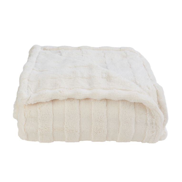 Living & Co Plush Checkerboard Throw Cream 127cm x 152cm, Cream, hi-res