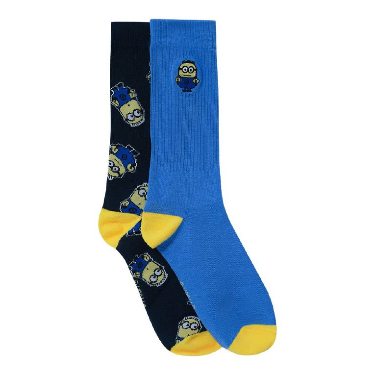 Minions Crew Socks 2 Pack, Blue Mid, hi-res