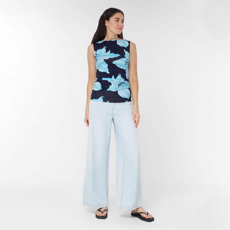 H&H Women's Contour Print Boat Neck Top, Blue Dark, hi-res