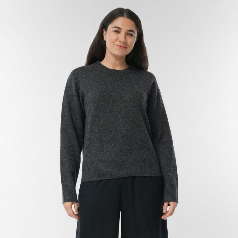 H&H Women's Oversized Crew Neck Cosy Knit Jumper, Charcoal/Marle, hi-res