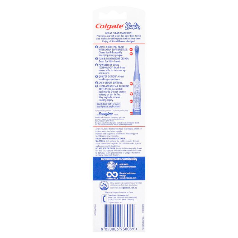 Colgate Barbie Kids' Sonic Power Toothbrush, , hi-res