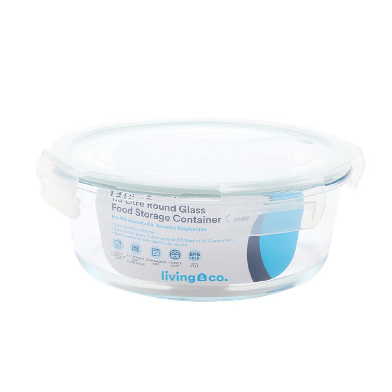 Living & Co Round Glass Food Storage Container 1.3L, , hi-res