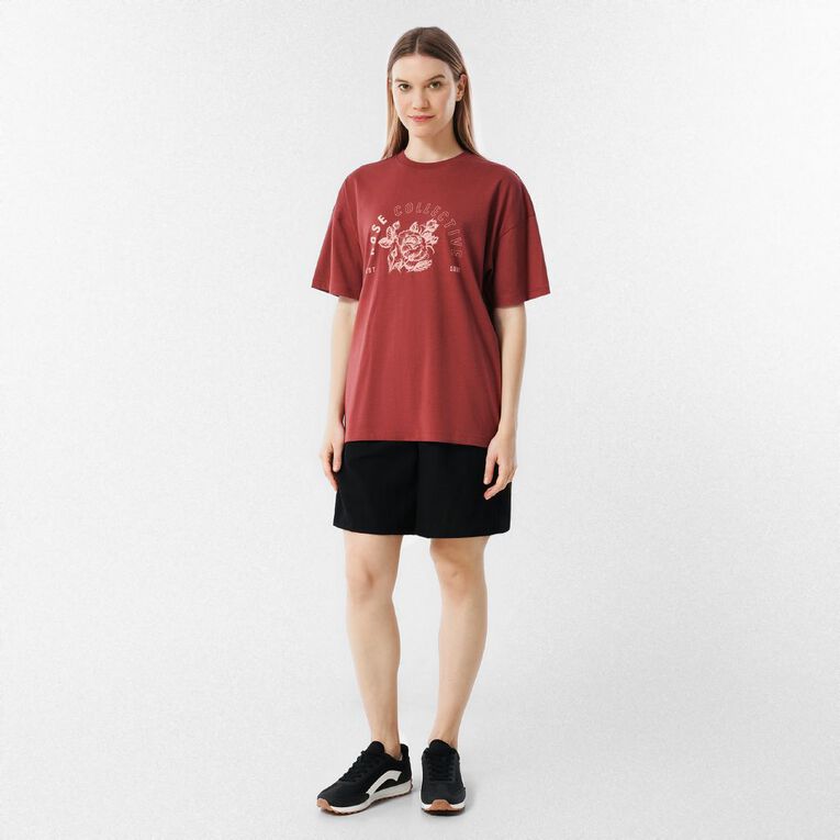 H&H Women's Short Sleeve Boyfriend Graphic Tee, Pink Dark, hi-res