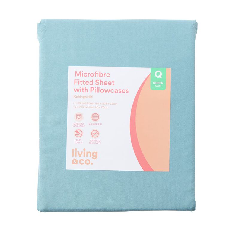 Living & Co Microfibre Sheet Set Cameo Blue Queen, Blue, hi-res