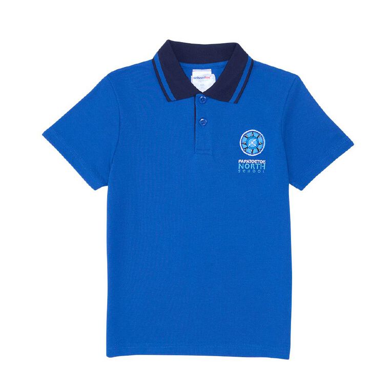 Schooltex Papatoetoe North School Short Sleeve Polo with Embroidery, Royal/Navy, hi-res