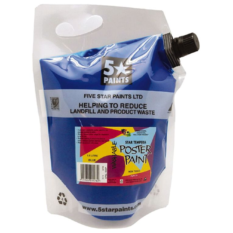 Fivestar Tempera Poster Paint Blue 1.5 litre Pouch, , hi-res