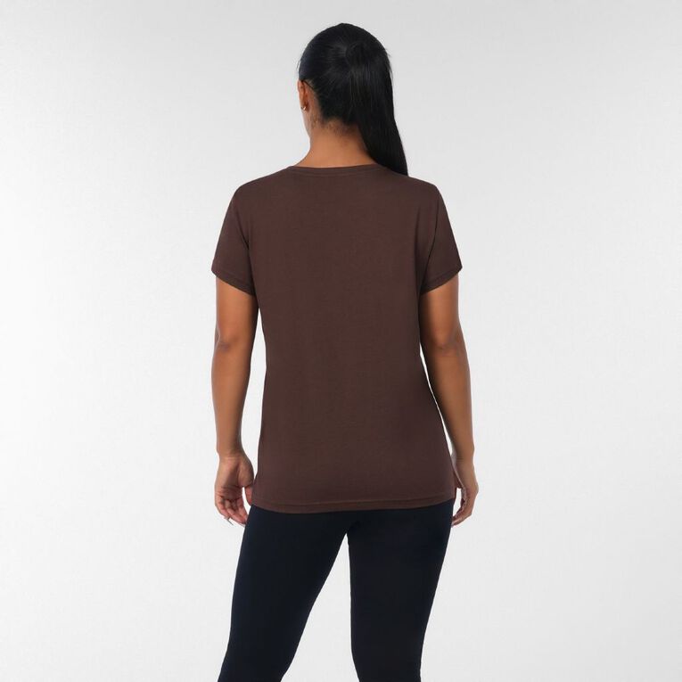 H&H Women's Short Sleeve Crew Neck Cotton Tee, Brown Dark, hi-res