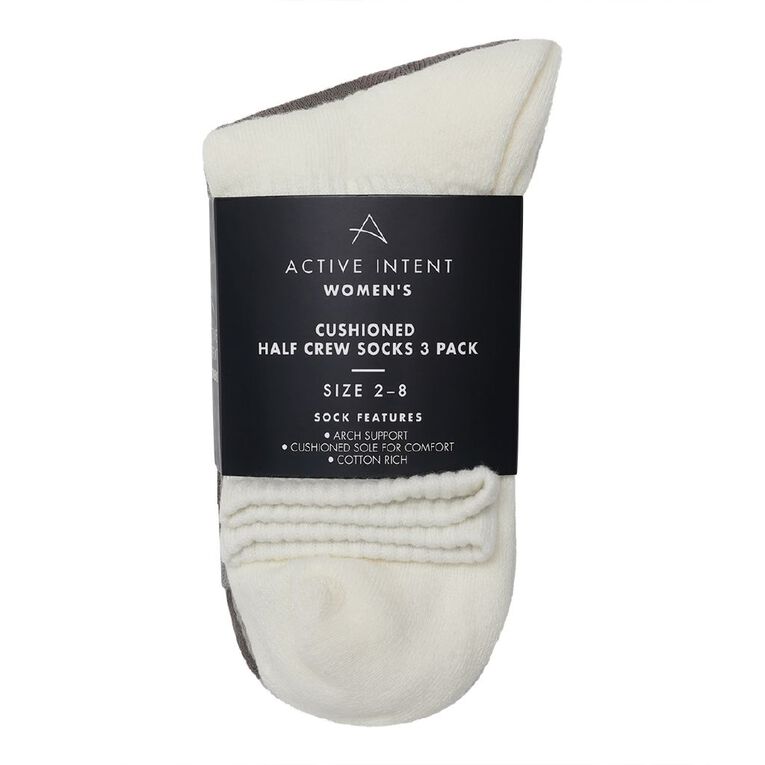 Active Intent Women's Cushioned Half Crew Socks 3 Pack, Natural, hi-res