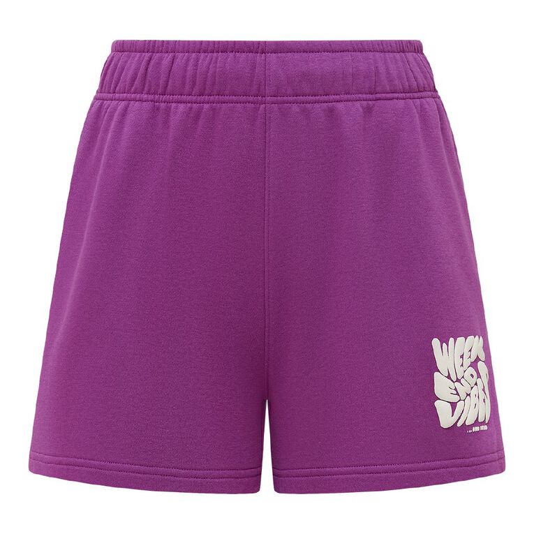 H&H Women's Graphic Fleece Shorts, Purple Mid, hi-res