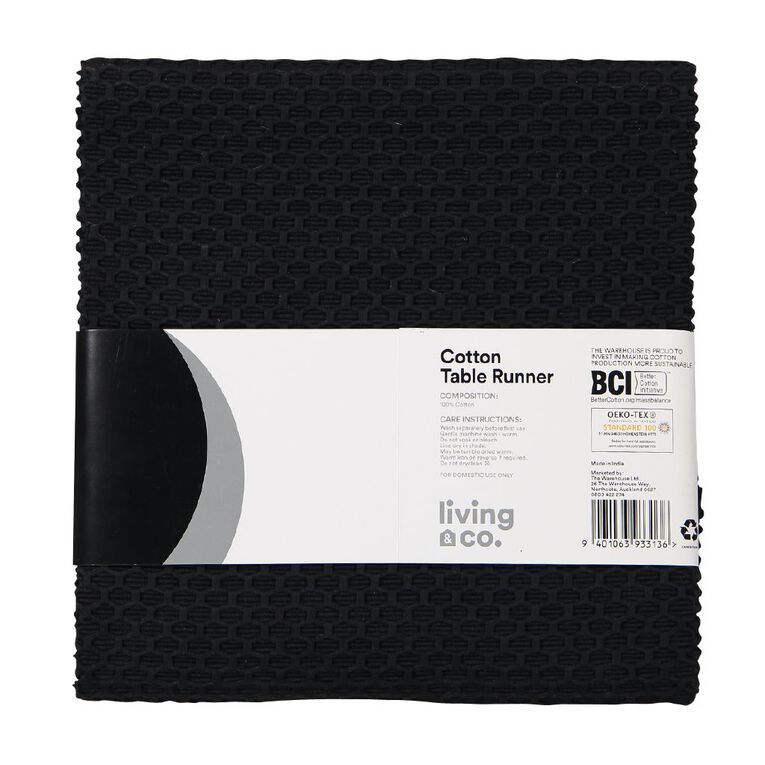 Living & Co Cotton Table Runner Black, , hi-res