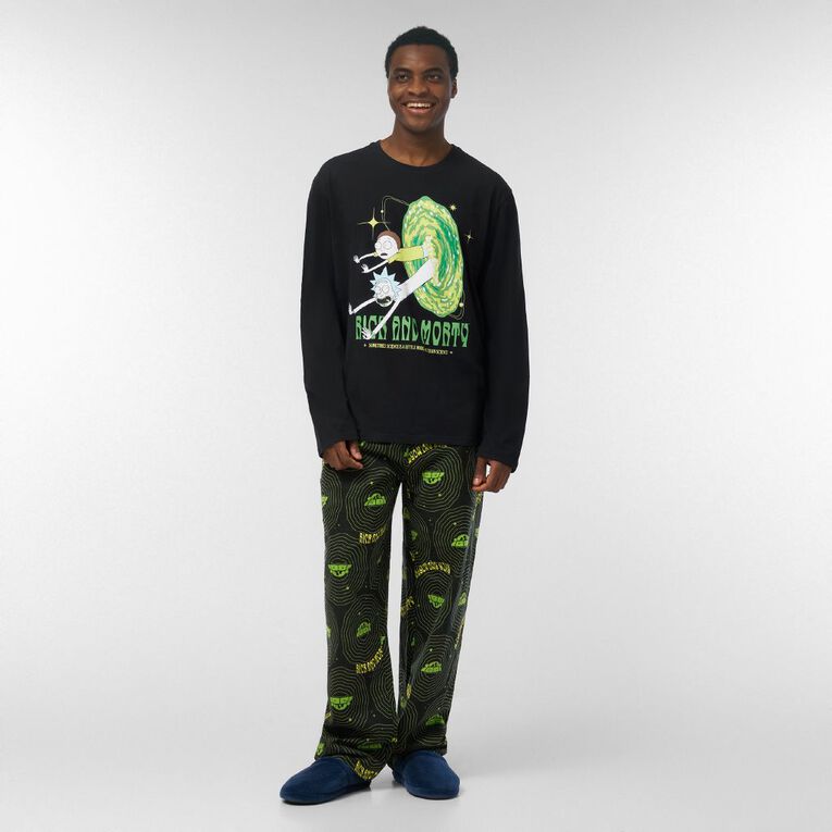 Rick and Morty Men's Knit Flannel Pyjama Set, Black, hi-res