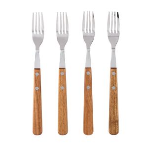 Living & Co Spur Steak Forks with Wooden Handle Stainless Steel 4 Pack