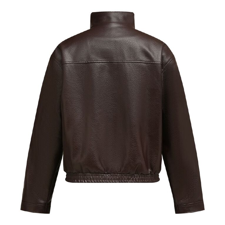 H&H Women's Women's PU Funnel Neck Bomber Jacket, Brown Dark, hi-res