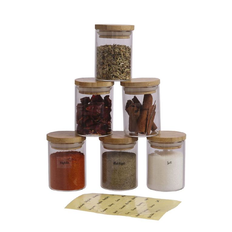 Living Co Bamboo Glass Spice Jars Clear 6 Pack Clear The Warehouse
