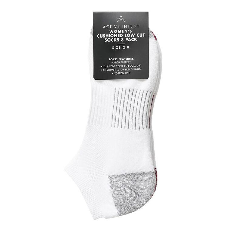 Active Intent Women's Cushioned Low Cut Socks 3 Pack, White GRN/RED, hi-res